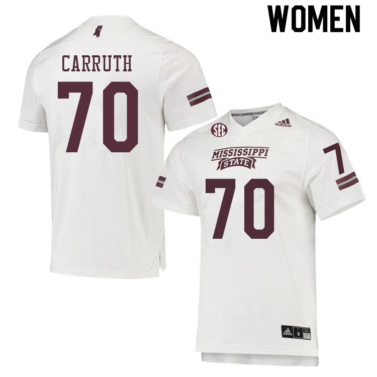 Women #70 Hastings Carruth Mississippi State Bulldogs College Football Jerseys Sale-White